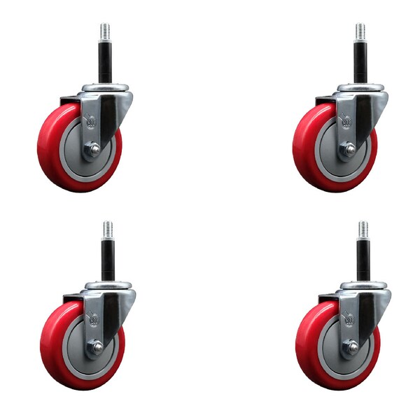 Service Caster 4'' SS Red Poly Wheel Swivel 3/4'' Expanding Stem Caster Set, 4PK SCC-SSEX20S414-PPUB-RED-34-4 - main